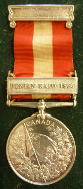 Single : CANADA GENERAL SERVICE MEDAL one clasp " Fenian Raid 1866" impressed 1567 Dr. E.Newberry, 4th Bde. R.A. This medal is not common to British Troops.- EF SOLD