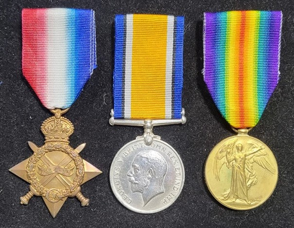 P38 Trio: 1914/15 Star, British War and Victory Medal all correctly impressed to 1365 PTE J. B. JEFFERIES 9/BN AIF.