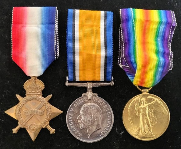 P33 Trio: 1914/15 Star, British War and Victory Medal all correctly impressed to 1914 CPL (PTE on star) G. BLYTH 5/BN AIF.