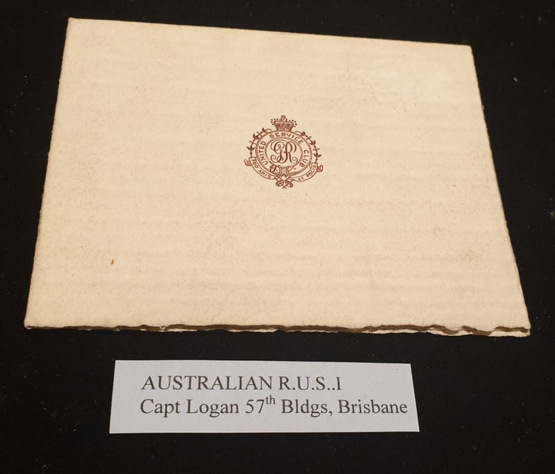 Australian United Services Institute Brisbane Christmas and New Year card. Dedication to Captain Patrick Logan of the 57th Foot Brisbane 1826. Un-used
