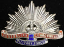 Australian Rising Sun design marked Sterling TLM with detailed enamel scrolls in red and blue. Collar badge size.