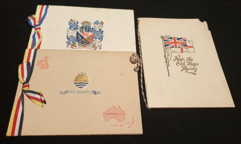 Three Christmas and New Years cards from WW1-WW2 period cruise line ships. P. & O.R.M.S. “Strathaird” (not filled out), P. & O.R.M.S.