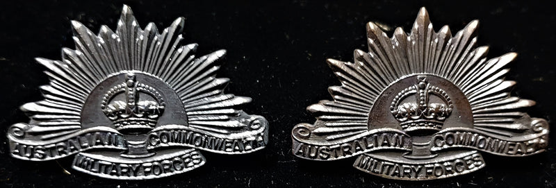 Rare set of Western Australian Rising Sun  collar badges maker marked  "SHERIDAN PERTH WA"