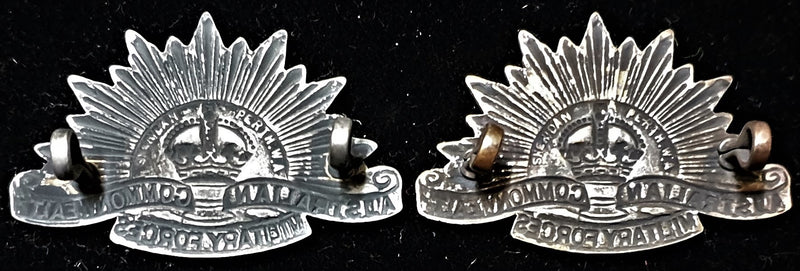 Rare set of Western Australian Rising Sun  collar badges maker marked  "SHERIDAN PERTH WA"