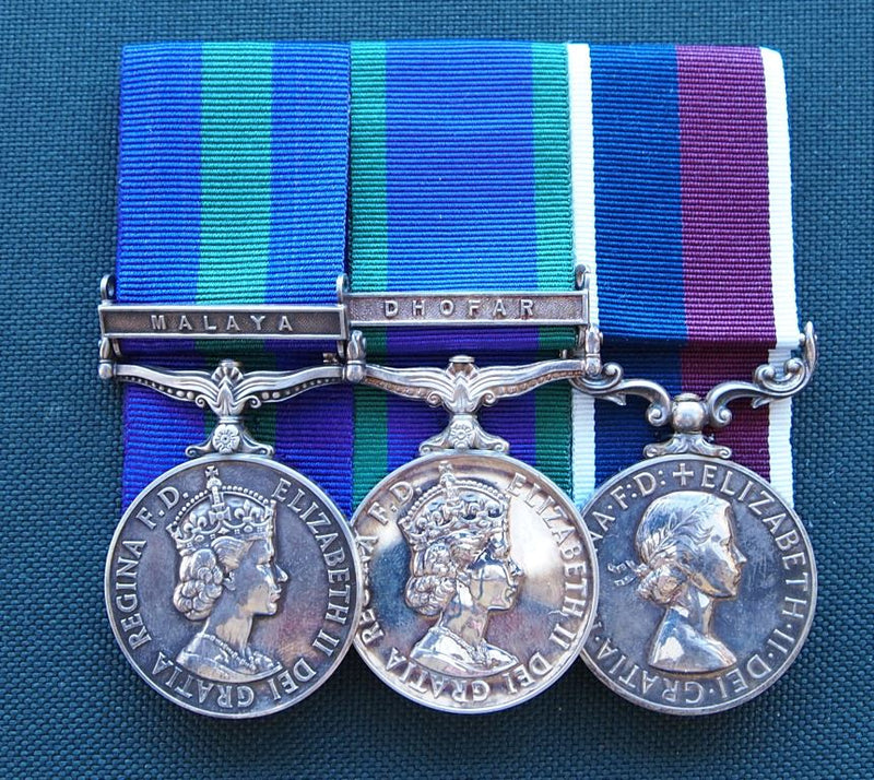 GSM clasp MALAYA 4195349  S.A.C. P.H.TYLER.  RAF. GSM 62 clasp DHOFAR C4195349  CPL P H  TYLER  RAF, RAF Long Service & Good Conduct with original box the medal is correctly impressed to; C4195349  SGT P H TYLER  RAF     VF $990