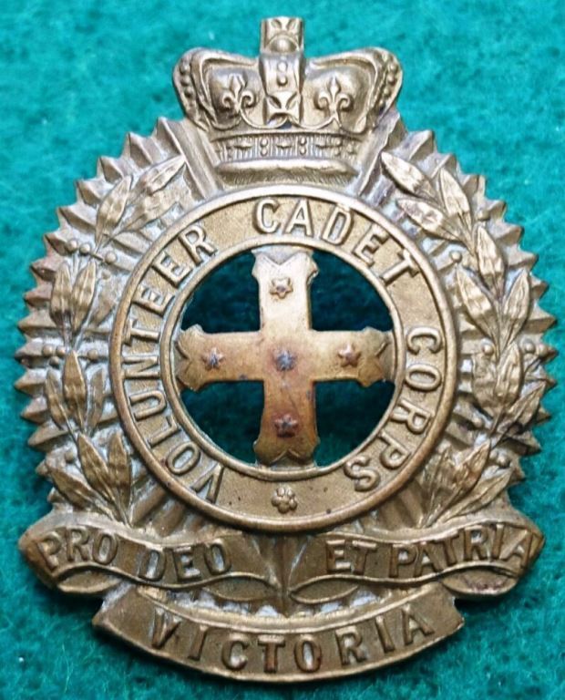 Victoria Volunteer Cadet Corps  38mm brass cap badge (two lugs)