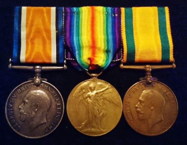 Three: British War medal, Victory medal and Territorial War Medal. Medals impressed to 2328 PTE F. WENHAM R.A.M.C.