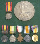 Group of six, with Death plaque : QSA  four clasps " CC, Rhodesia, OFS,T" KSA two clasps "SA01, SA02" correct running script  - VF SOLD