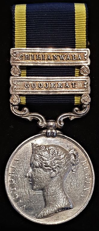 Single: Punjab Medal with clasps “Goojerat”, “Chilianwala”. Correct period naming to JOHN BRODIE 61ST FOOT.