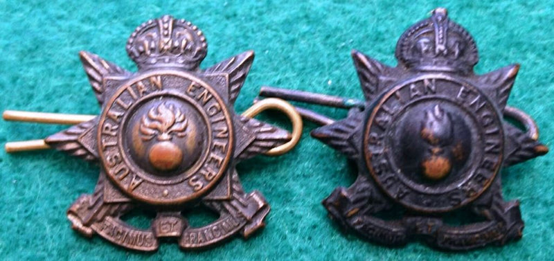 Australian Engineers Oxidised pair of collar badges