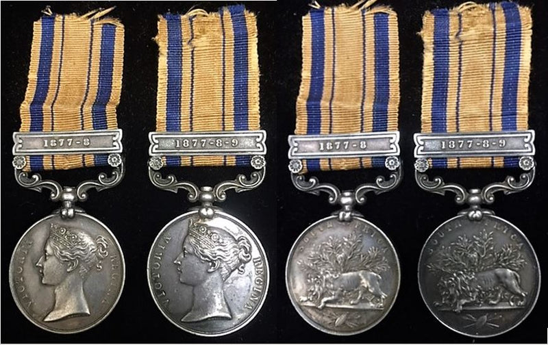 Pair: South Africa 1879 one clasp 1877-8 correctly engraved in typical style, Pte. D. Cameron Queenstown Vol: Cont gt.