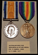 PAIR: British War and Victory Medal, both correctly impressed to 12602 PTE P. CARROLL 11- F. AMB. A.I.F.