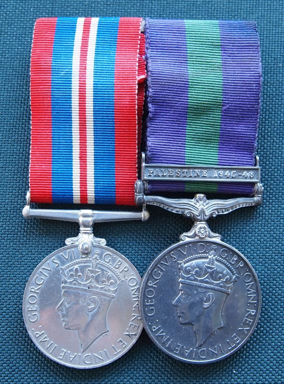Pair: War Medal, GSM clasp Palestine 1945-48  14036295 Pte R J Catley RMP