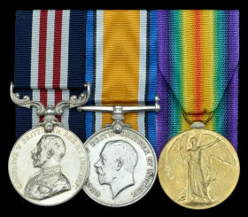 Trio: Military Medal, British War Medal and Victory Medal. Military Medal correctly impressed 2052 PTE A. COOPER 42/AUST INF and British War and Victory Medals correctly impressed to 2052 PTE A. W. BROWNE 42 BN. A.I.F.
