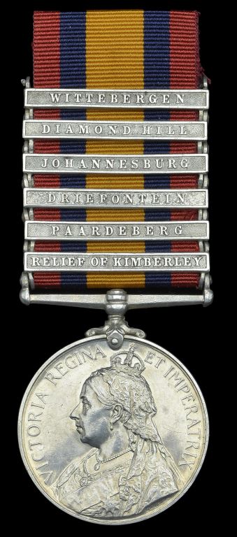 Single: Queen’s South Africa 1899-1902, 6 clasps, “Relief of Kimberley, Paardeberg, Driefontein, Johannesburg, Diamond Hill & Wittebergen” 85471 Dvr. C. E. M. Crook, 82nd Bty. R.F.A. - SOLD