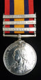 Single : QUEENS SOUTH AFRICA MEDAL 1899 three clasps "T, SA01, SA02" correctly impressed to 7200 PTE J. DUDGEON GORDON HIGHRS
