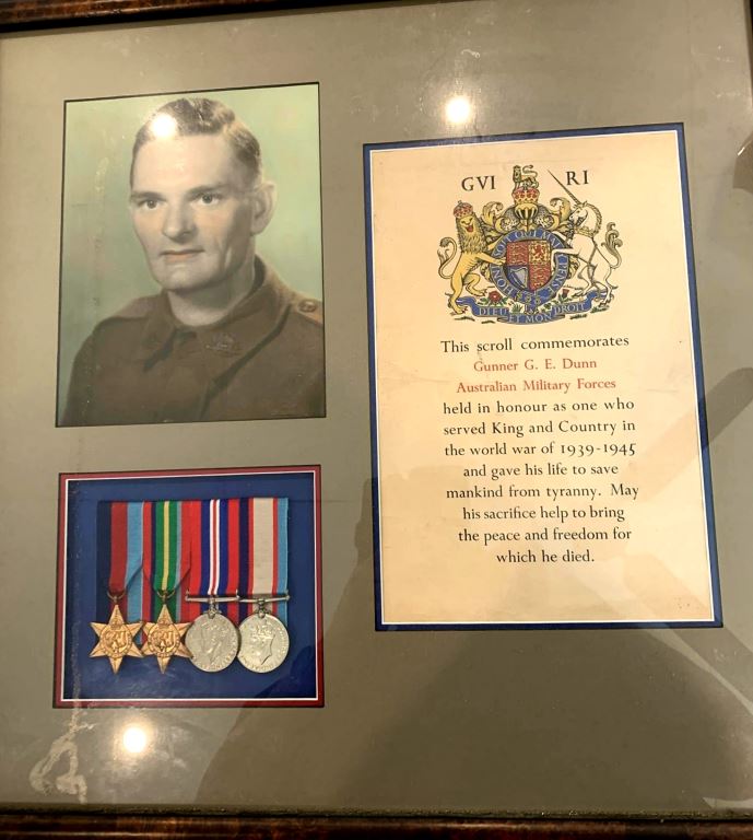 Four: 1939/45 Star, Pacific Star, War Medal and Australian Service Medal. Defence Medal, War Medal and Australian Service Medal all correctly named to VX142345 G. E. DUNN