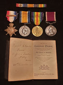 Four: Mons Star with Clasp, British War, Victory Medal and L. S. G. C. Medal (GV) all correctly impressed to 1814 SDLR (CPL ON PAIR) F. C. FERRIS R.H.A. - GD VF SOLD
