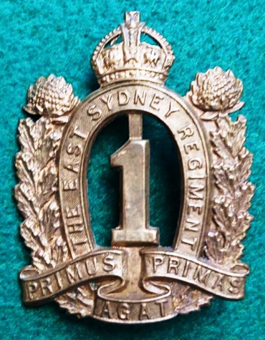 1st Infantry Battalion - The East Sydney Regiment - 53mm Brass Hat Badge (C233) - SOLD