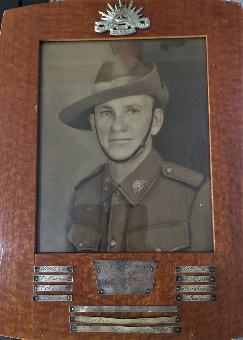 Five: 1939/45 Star, Africa Star, Defence Medal, War Medal and Australian Service Medal. War Medal and Australian Service Medal all correctly named to QX2454 E. F. G. H – HARFORD. Stars un-named as issued along with Defence medal (see end of description)