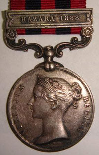 Single: INDIA GENERAL SERVICE MEDAL1854 One Clasp; "Hazara 1888" 1156 Pte. E. Goddard 2nd Bn. Sussex Reg't. VF - Good VF SOLD