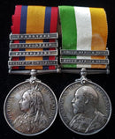 air: QUEENS SOUTH AFRICA MEDAL 1899 four clasps "Relief of Kimberley, Paardeberg, Driefontein & Transvaal", engraved to 5542. Pte. H. Jerome 1/Oxfd. L.I. KSA two clasp impressed to 5542 Pte H. Jerome Oxford: L.I. - VF SOLD