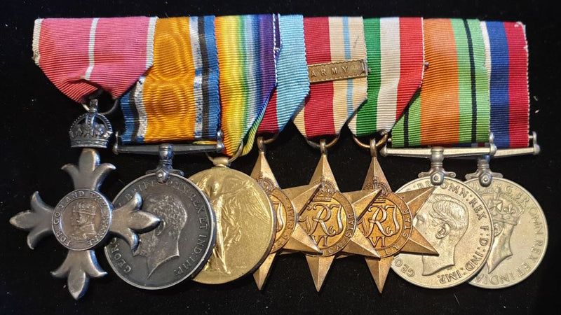 Eight: MBE (Military), British War Medal, Victory Medal, 1939/45 Star, Africa Star with 8th Army clasp, Italy Star, Defence Medal and War Medal