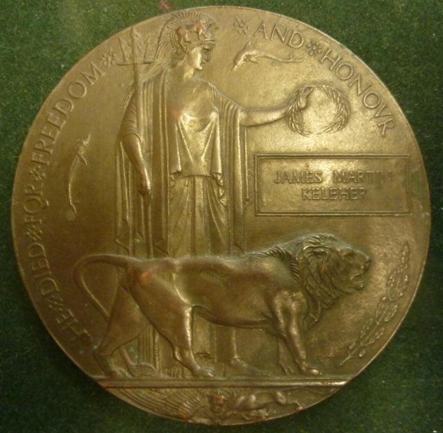 Memorial Plaque. Correct one piece cast named to James Martin Keleher. - VF SOLD