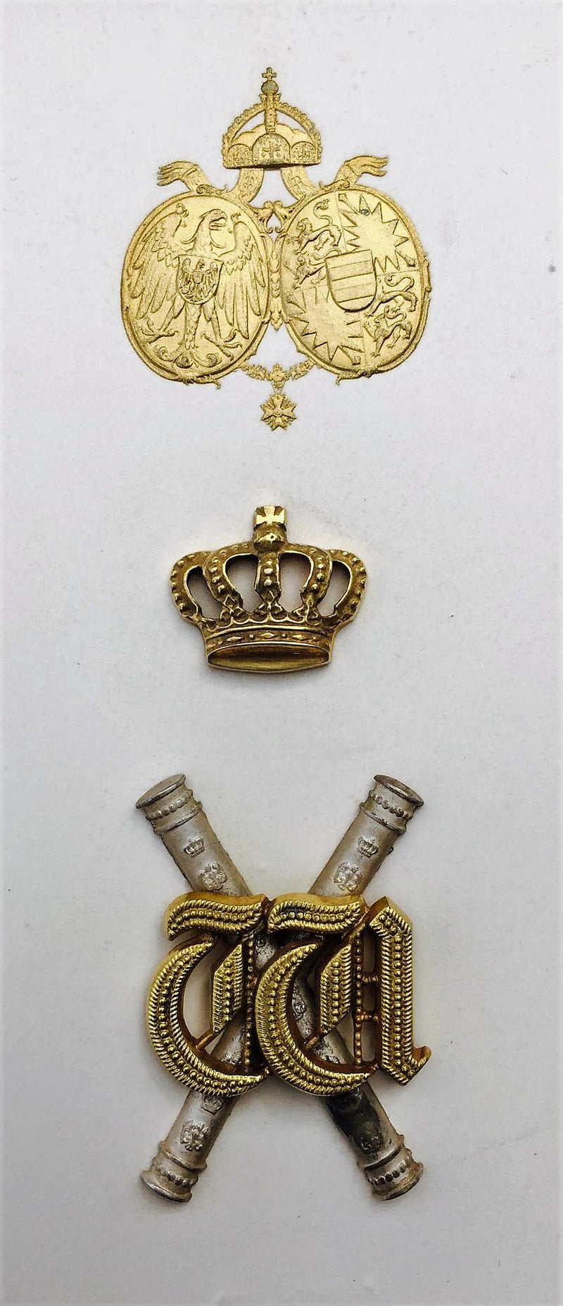 Extremely rare personal rank insignia for KAISER WILHELM 11 on original pattern card with embossed gilt cypher of the Emperor and Empress.
