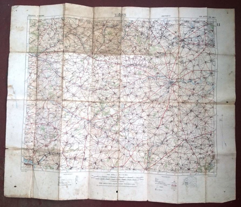 WWI LARGE SURVEY MAPS ON LINEN BACKING FRANCE ISSUE TITLED LENS 11