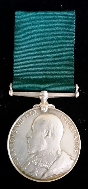 Single : Volunteer Long Service Medal 1894. Edward VII issue. Impressed to 1253 SGT J. MCDOUGALL 5TH V. B. A & S. HDRS
