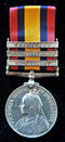 Single: QUEENS SOUTH AFRICA MEDAL 1899 three clasps : CC,OFS,T." impressed 6199 Pte. S. Miller. E. Yorkshire .Rgt.
