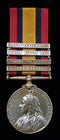 Single: QUEENS SOUTH AFRICA MEDAL 1899 four clasps "CC, OFS, SA 01, SA 02" Impressed 2738 PTE J. MOONEY SCOT RIFLES