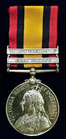 Single : QUEENS SOUTH AFRICA MEDAL 1899 two clasps "CC & OFS" correctly impressed to 6083 PTE P. MORRIS. LANC: FUS: