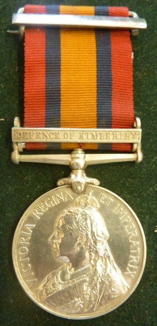 Single : QUEENS SOUTH AFRICA MEDAL 1899 one clasp "Defence of Kimberley" impressed PTE W. D. MORTON KIMBERLEY TOWN GD: - EF SOLD
