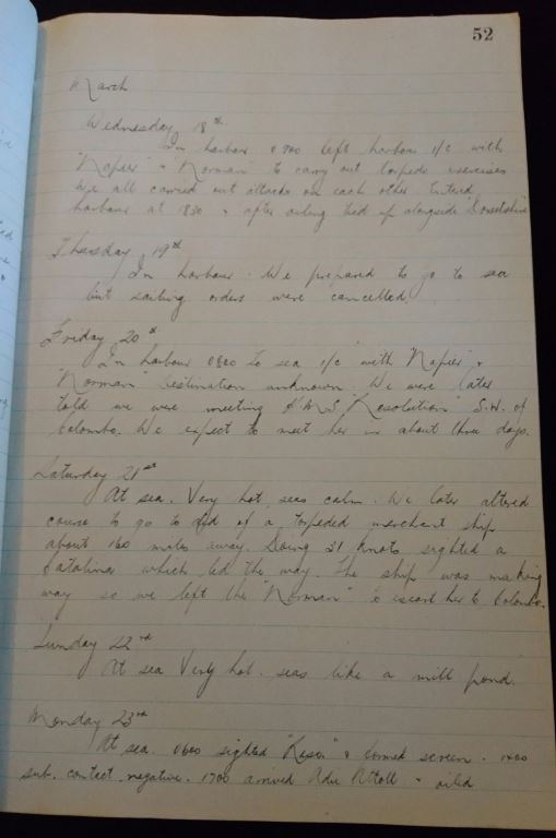 Rare diary for HMAS NIZAM. Covering the period from July 1941 to March 1943 - SOLD