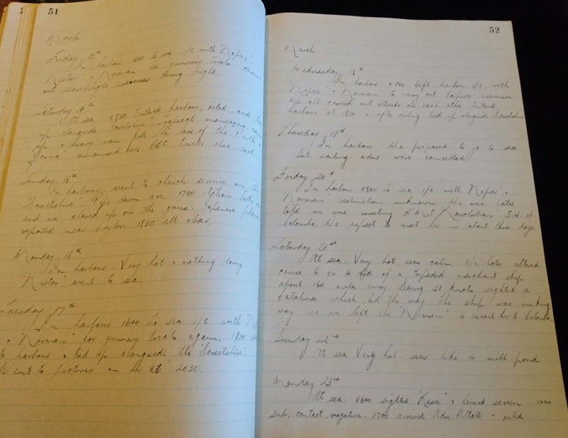 Rare diary for HMAS NIZAM. Covering the period from July 1941 to March 1943 - SOLD