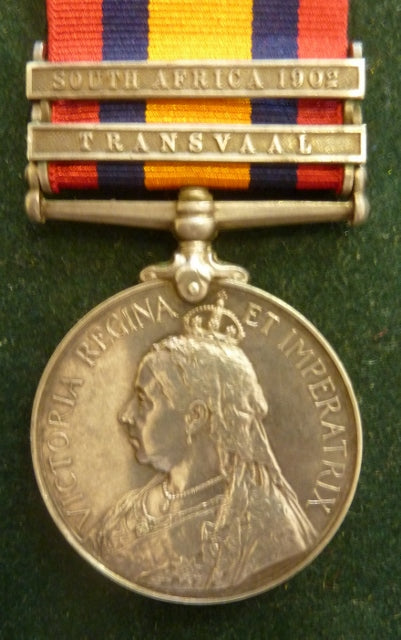 Single : QUEENS SOUTH AFRICA MEDAL 1899 two clasps "T, S.A. 02" impressed 6311 TPR: W. ADAMS N.Z.M.R. 8TH CONT:  - GD VF SOLD
