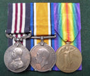Three:Military Medal, British War Medal and Victory Medal. Military Medal impressed 3585 CPL J. H. Priest 10/AUST. INF. And War and Victory medals impressed 3585 SGT. J. H. Priest 27 BN AIF (having served in both the 10th and 27th Bn) - VF SOLD