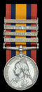 Single : QUEENS SOUTH AFRICA MEDAL 1899 four clasps "CC, OFS, T, SA01" correctly impressed to 5482 PTE A. WALKER WILTS: REGT