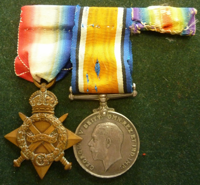 Pair: 1914/15 Star and British War medal (missing Victory medal). Both correctly impressed to 28 PTE C. E. F. RUSHBROOKE 1/ A. N. & M. E. F. (DVR ON BWM). - VF SOLD