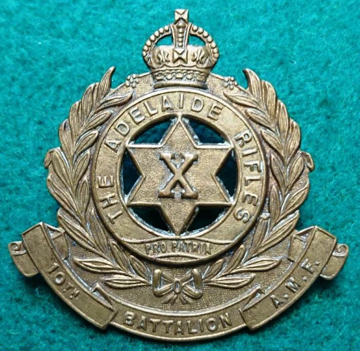 10th Infantry Battalion -The  Adelaide Rifles - 52mm brass Hat  Badge  (C243) $185