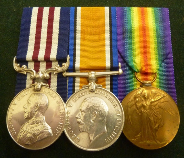 rio: Military Medal, British War Medal and Victory Medal all correctly impressed to 3234 PTE. G. A. THORNBERRY. 52ND/ AUST INF: (MT-DVR shown as rank on BWM) - EF SOLD
