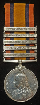 Queen’s South Africa 1899-1902, 5 clasps, Cape Colony, Transvaal, Wittebergen, South Africa 1901, South Africa 1902 (2328 Pte. J. Wheeler, 2nd Wilts. Regt.)