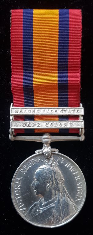 Single: Queen’s South Africa 1899-1902, two clasps “CC & OFS” impressed to 6400 PTE J. WILSON RL: LANC: REGT
